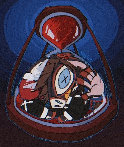 My truesona, mule, trapped inside an hourglass with a very dramatic perspective. Fun fact this is my favourite piece I've ever made and it is EXTREMELY important to me.