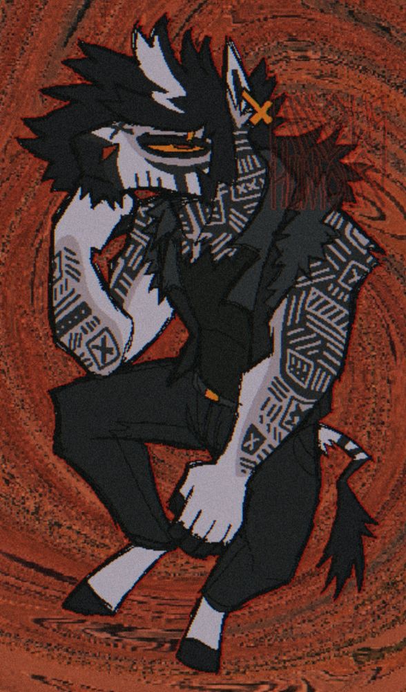 Lazy little drawing of my fursona Dean, a zebra, he's sitting and resting his head on his hand. 