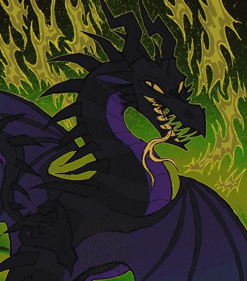 Gift artwork for sexydotjpeg of their sick ass oc Poison, who's a purple and black dragon that spits toxic green flames.