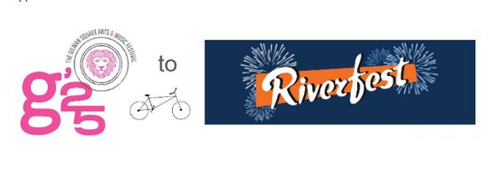 Event banner with the logos for the Gilman Square arts and music festival and Riverfest