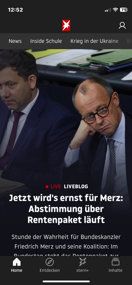 Jetzt wird's ernst für Merz:
Abstimmung über Rentenpaket läuft

Das dazugehörige Bild zeigt Friedrich Merz im Bundestag, er guckt unzufrieden 