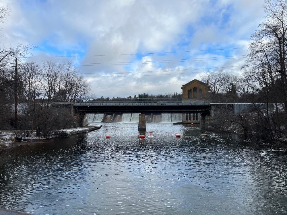A dam with blue sky.