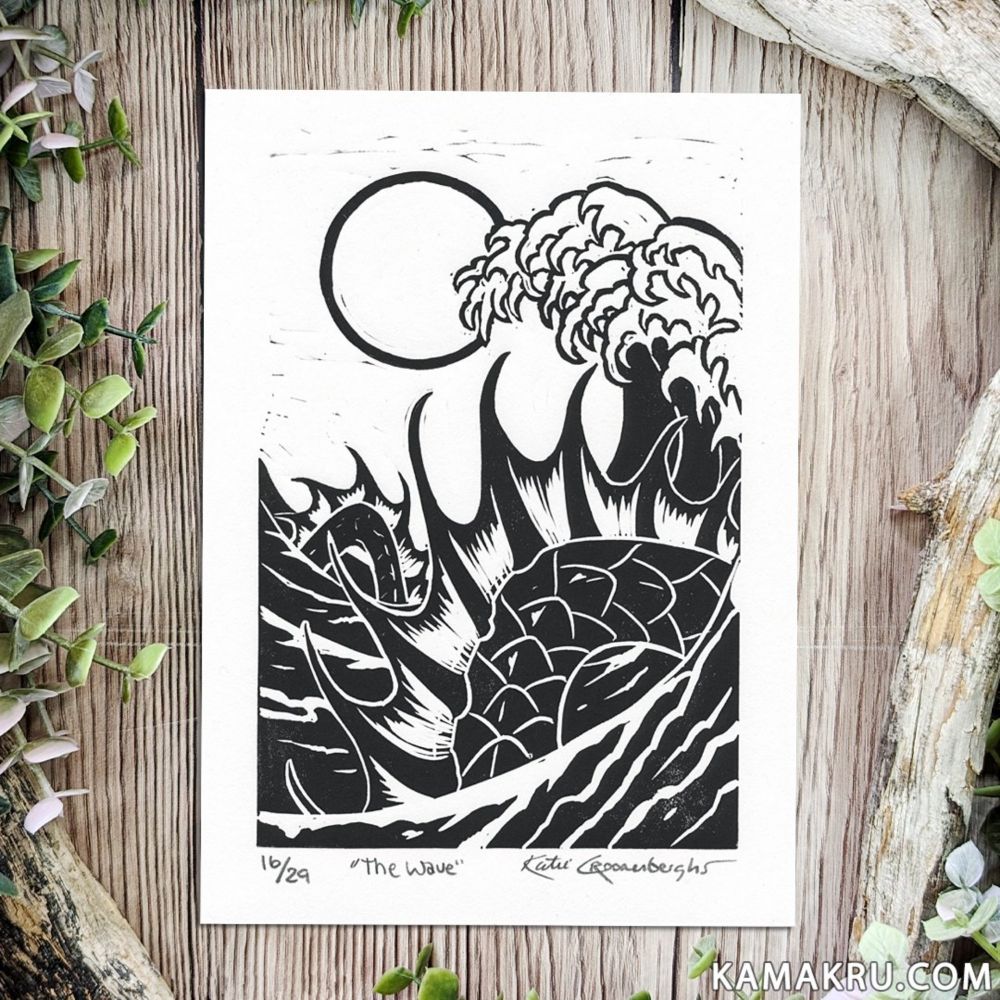 "The Wave" hand pressed limited edition signed lino block print — Art of Katie Croonenberghs