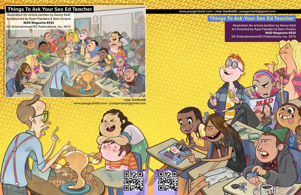 Things To Ask Your Sex Ed Teacher – MAD Magazine #533, 2015
Written by Kenny Keil
Art Directed by Ryan Flanders & Sam Viviano
DC Comics/EC Publications, Inc
josegaribaldi.com