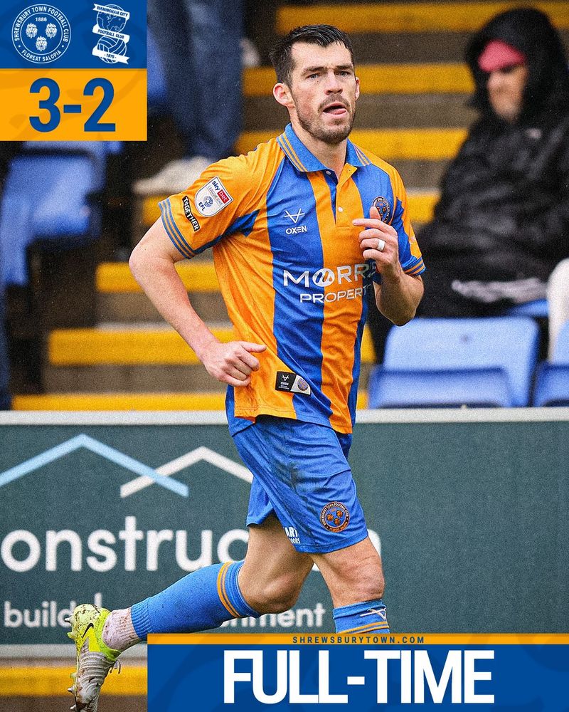 Full-time: Shrewsbury Town 3-2 Birmingham City