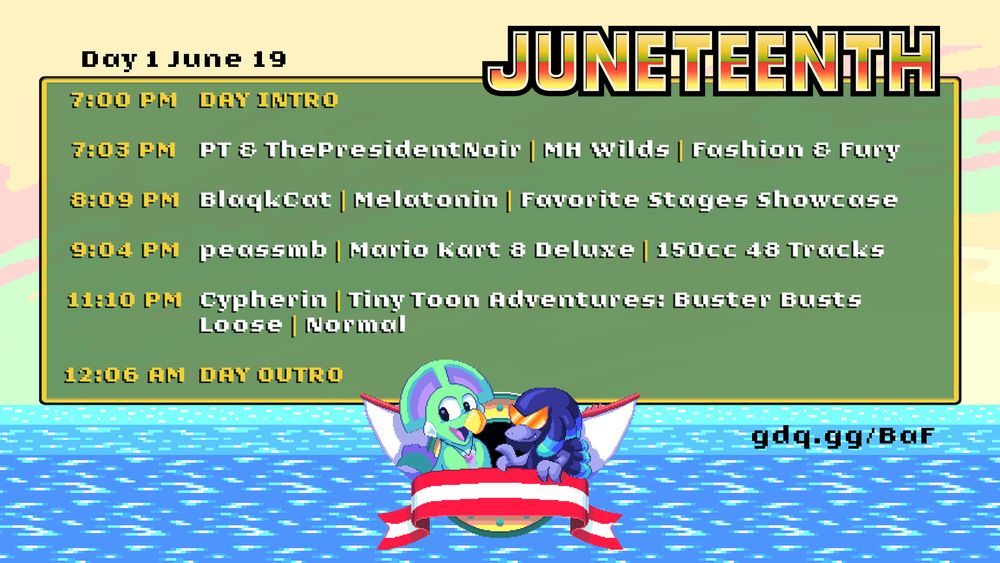 Day 1 schedule for GDQ Juneteenth Special