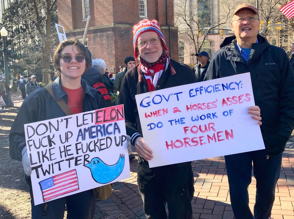 Our signs at the protest on 2/17