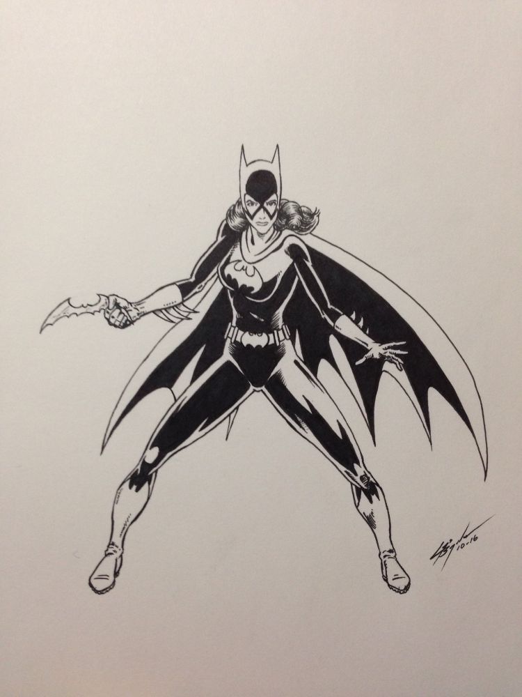 Inked drawing of comic book character Batgirl. Drawing Copyright 2016 Luis Bermudez.
