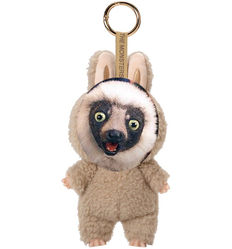 a Labubu doll with the face from Zaboomafoo, that lemur thing