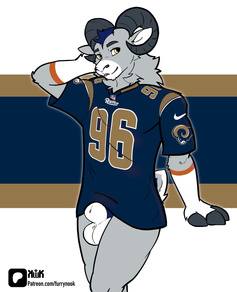 pinup of an anthro ram wearing a St. Louis Rams jersey 