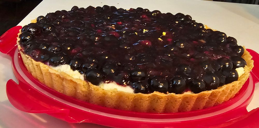 Blueberry marscapone tart - Blueberry compote on top of marscapone in shortbread tart crust
