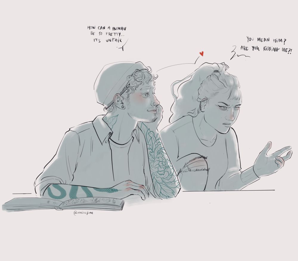 grantaire and eponine watching enjolras from a distance, grantaire is smitten, eponine doesn't know what he sees in him