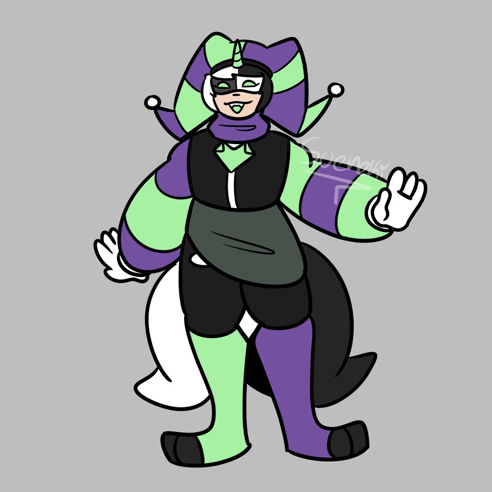 a jester standing on a grey background smiling