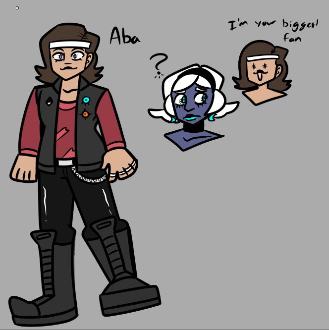 a character dressed in a punk like aesthetic image on left is aba telling The Blue One (Dawn) that they are her biggest fan