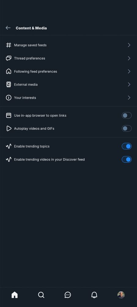 Bluesky content and media settings