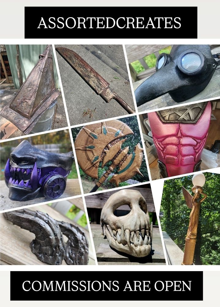 A collage of various props and costume pieces i have made over the last few years