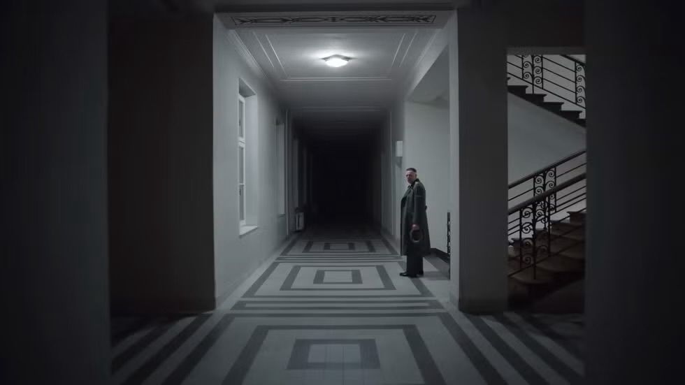 the final scene of the zone of interest, in which the main character, the nazi who ran auschwitz, stands in an empty dark hall next to a stairwell and looks off into the black, and sees the modern day holocaust museum, and understands for a brief moment how he will be remembered 