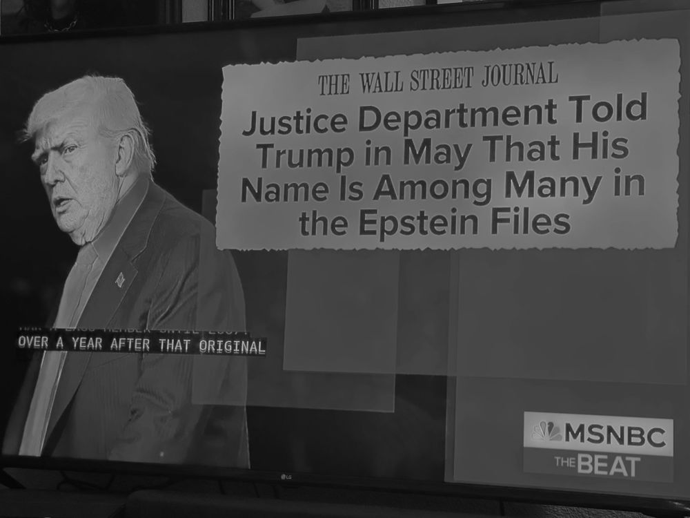 Photo of Trump to left Speech box to right THE WALL STREET JOURNAL Justice Department Told Trump in May That His Name Is Among Many in the Epstein Files