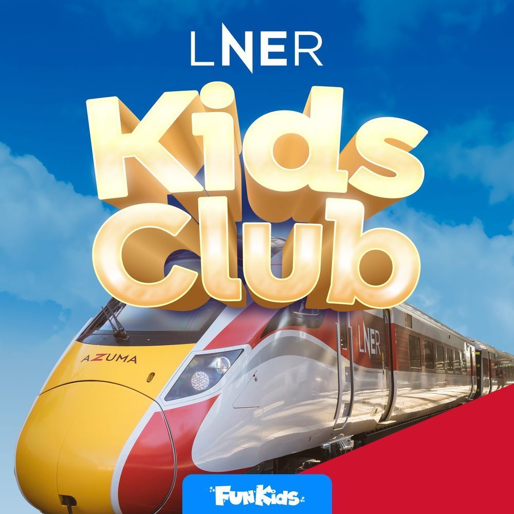 LNER Fun Kids graphic with the words Fun Kids at the bottom and a photo of an Azuma train