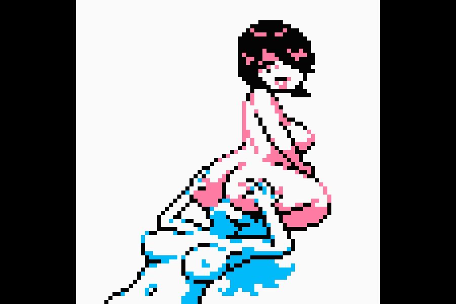 2bit pixel art image of a smiling girl sitting on another girl's face. The second girl grabs at the sitting girl's ass voraciously.
