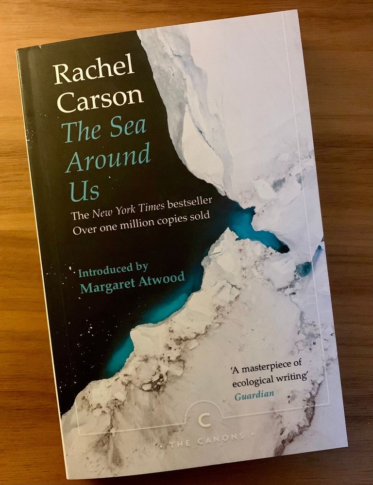 Paperback edition of Rachel Carson's book The Sea Around Us. The cover shows an aerial photo of sea ice, with some fragments broken off and floating in the water.