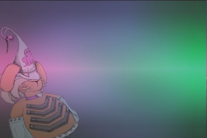 strangely dressed bunny wizard dozing on a shiny gradient background