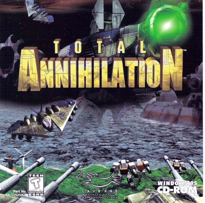 cover art for the video game Total Annihilation. depicts a future wartorn battlefield