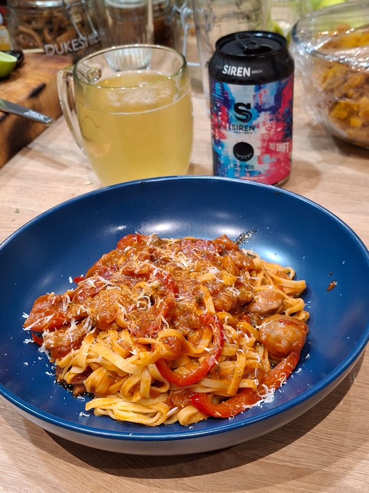Blue Bowl tagliatelle and meatballs Tilt Shift micro ipa @sirencraftbrew