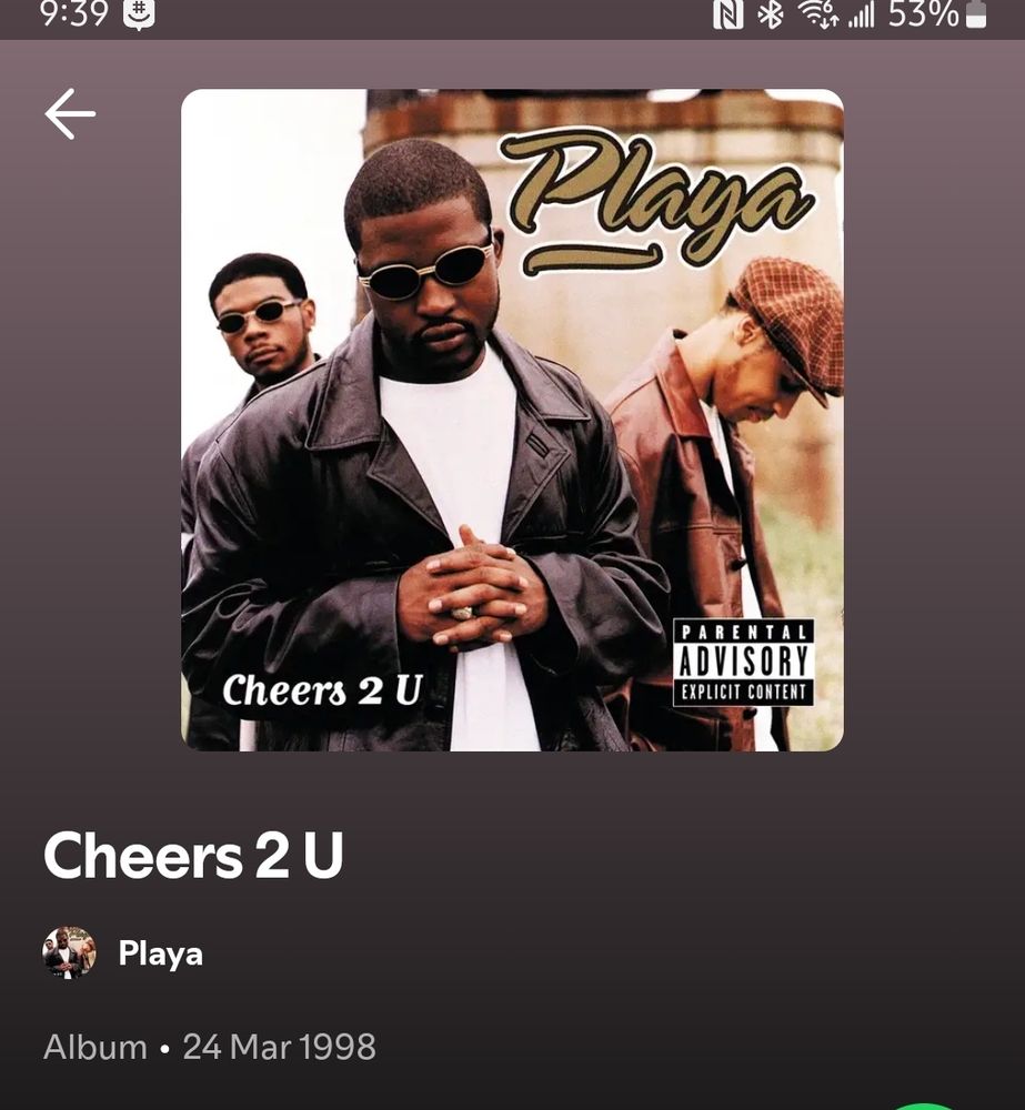Screenshot of Spotify playing Cheers 2 U album by Playa.