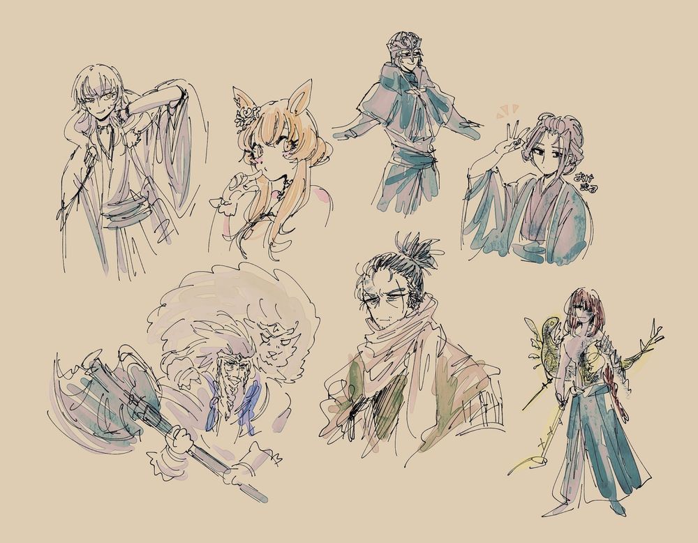 鶴丸国永、嫁マヤノ、オズワルドさん、エマちゃん、ゴッドフレイ、狼さん、ラダゴン