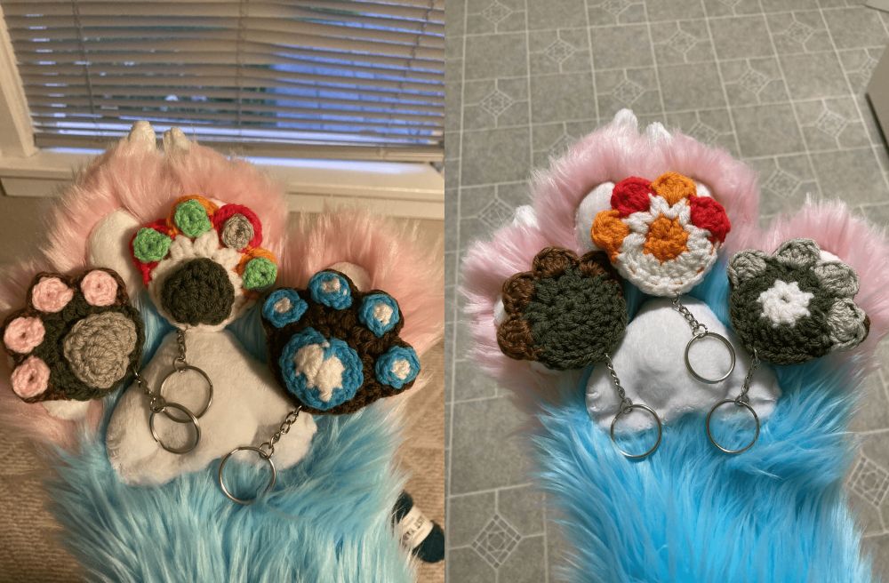 a set of three crochet mini paws!