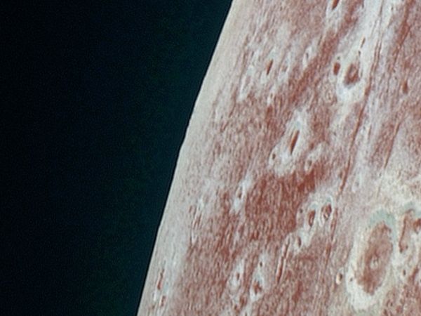 A cropped image of Pluto taken by NASA's New Horizons spacecraft.