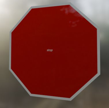 its a stop sign but with the stop really small, lowercase, and italicized. 