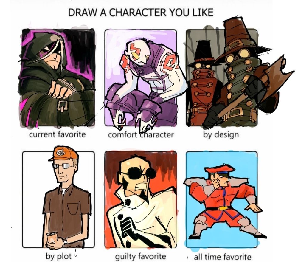 Characters;
M. Bison - SF6
Necro - SF3
Huntsmen/Woodsmen - Gloomwood
Dale - King of the Hill
Dr. Steel - Dr. Steel ?
M. Bison again