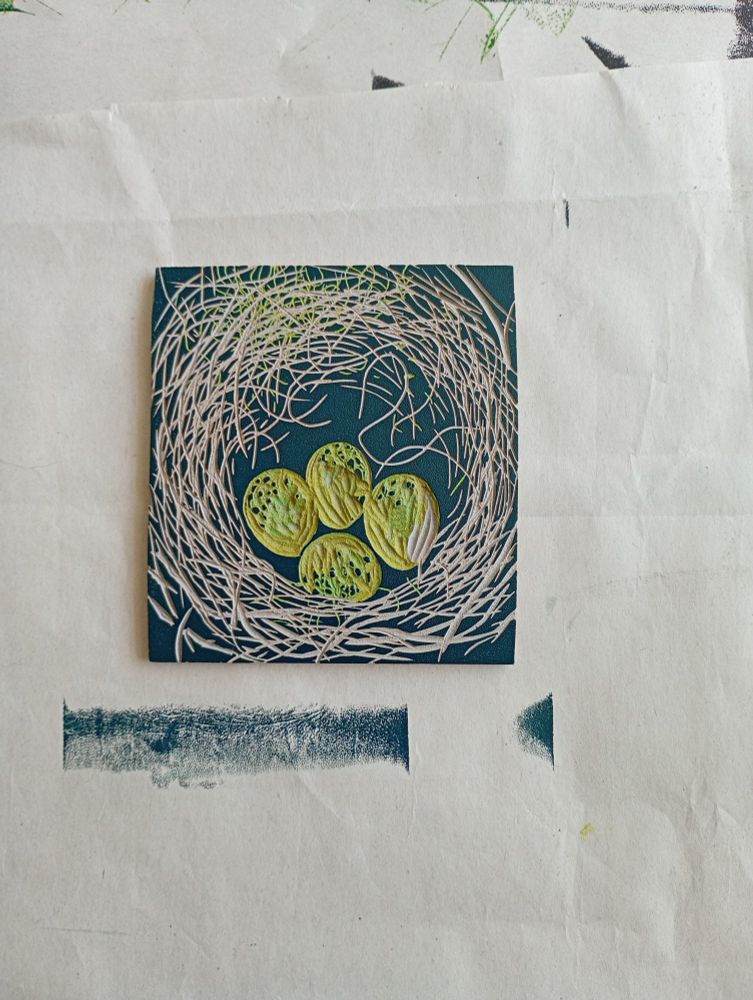 Last layer carved inked and ready to print of the lino