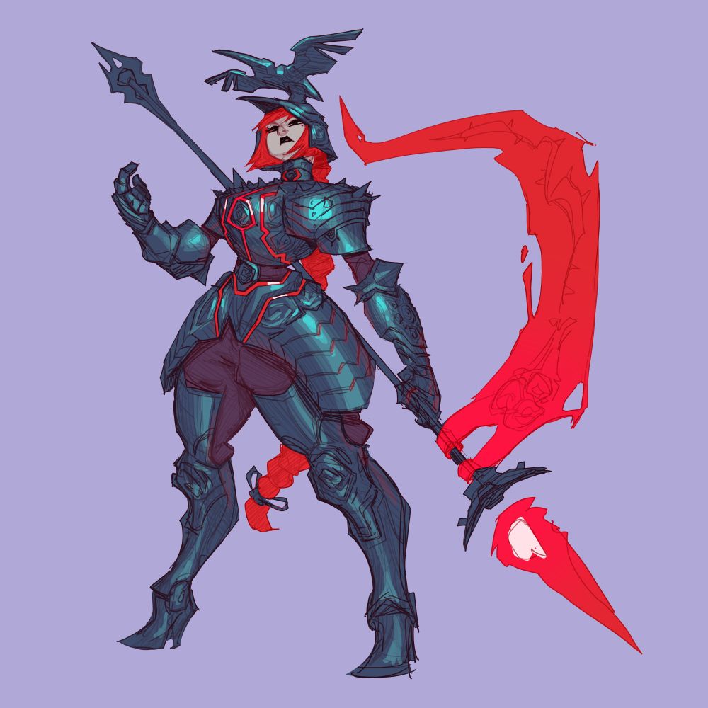 Rose themed knight with dark armor red accents
