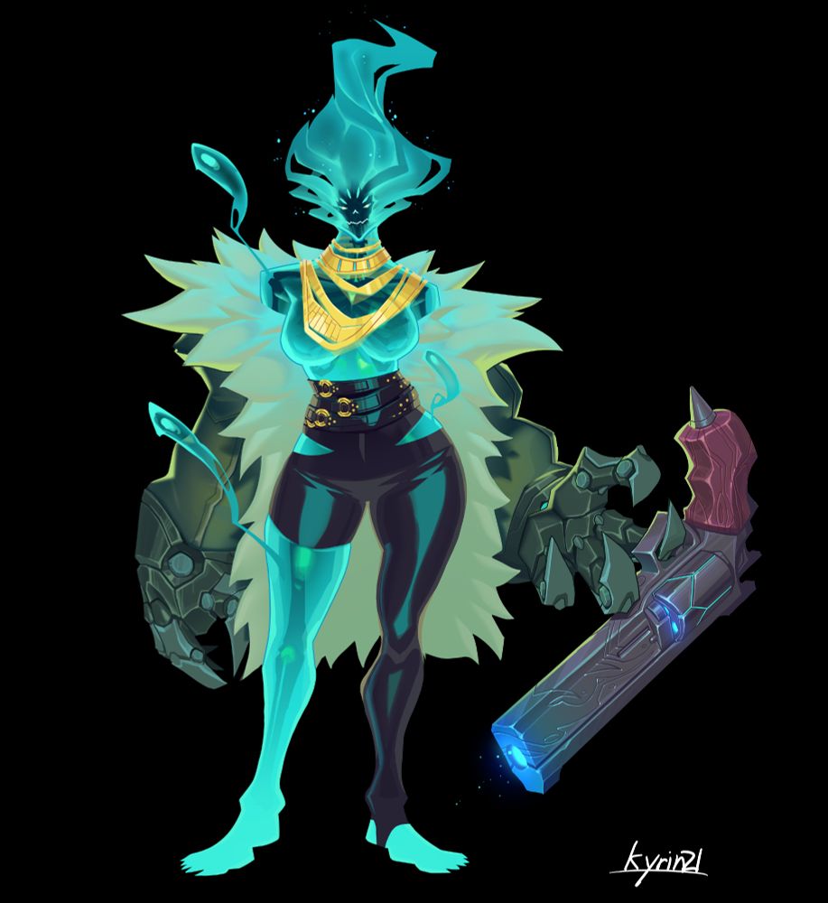 Abaddon, a ghostly bounty hunter. She wields a massive hand cannon nicknamed Apollyon that fires souls as munitions.