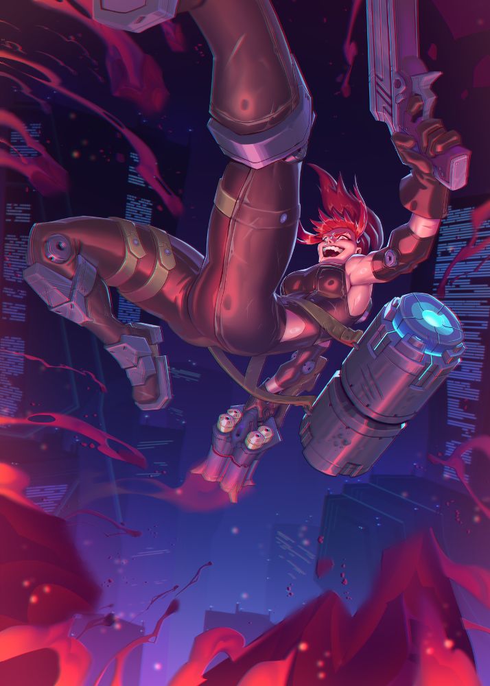 Illustration of my OC Colt falling away from an explosion