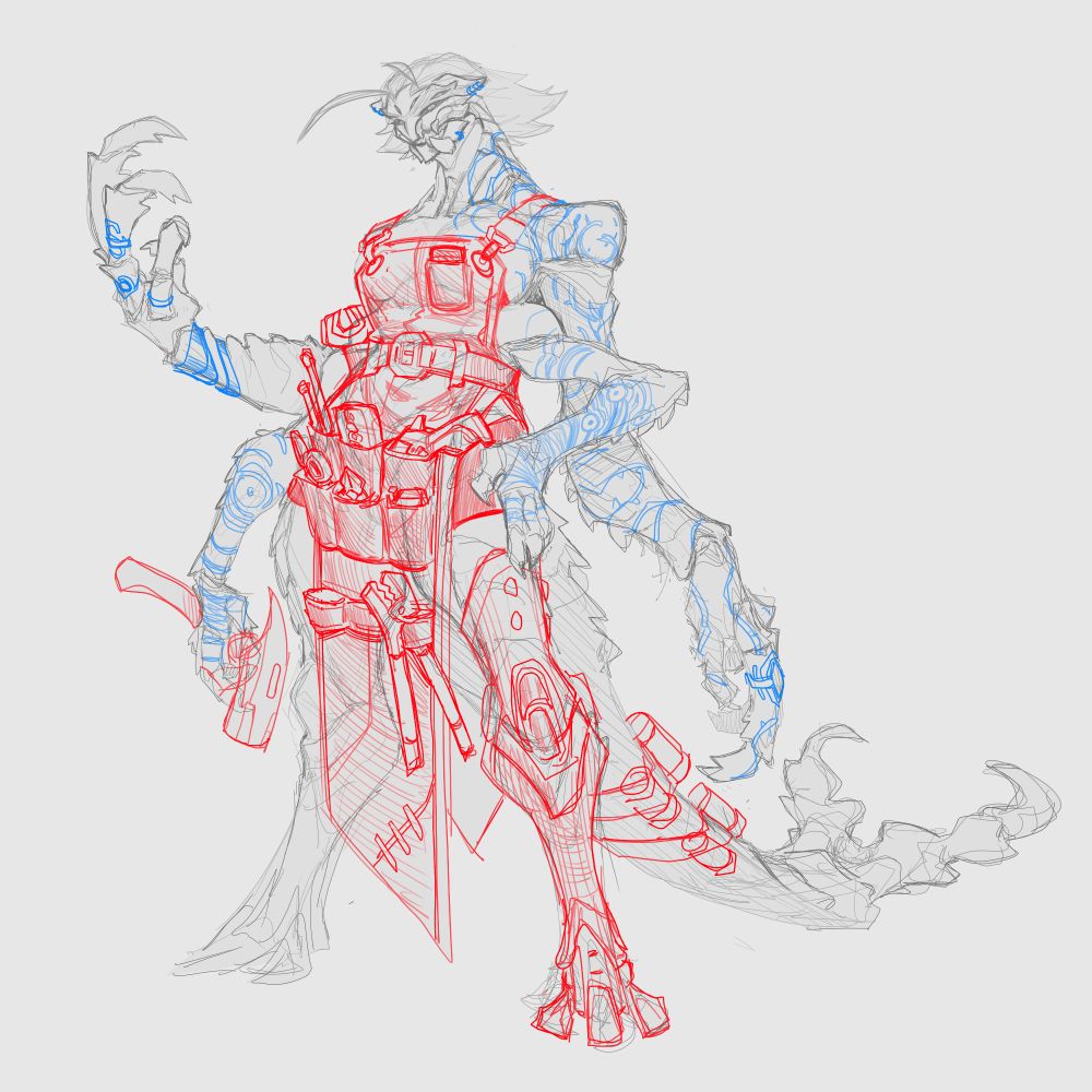 wip concept of an alien bug lady, she's an engineer