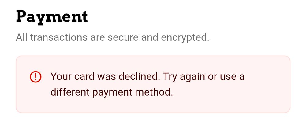credit card declining when trying to purchase an album from veryokvynel