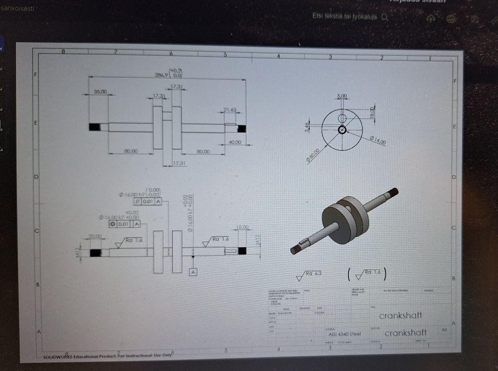 Tekninen piirustus kampiakselista 