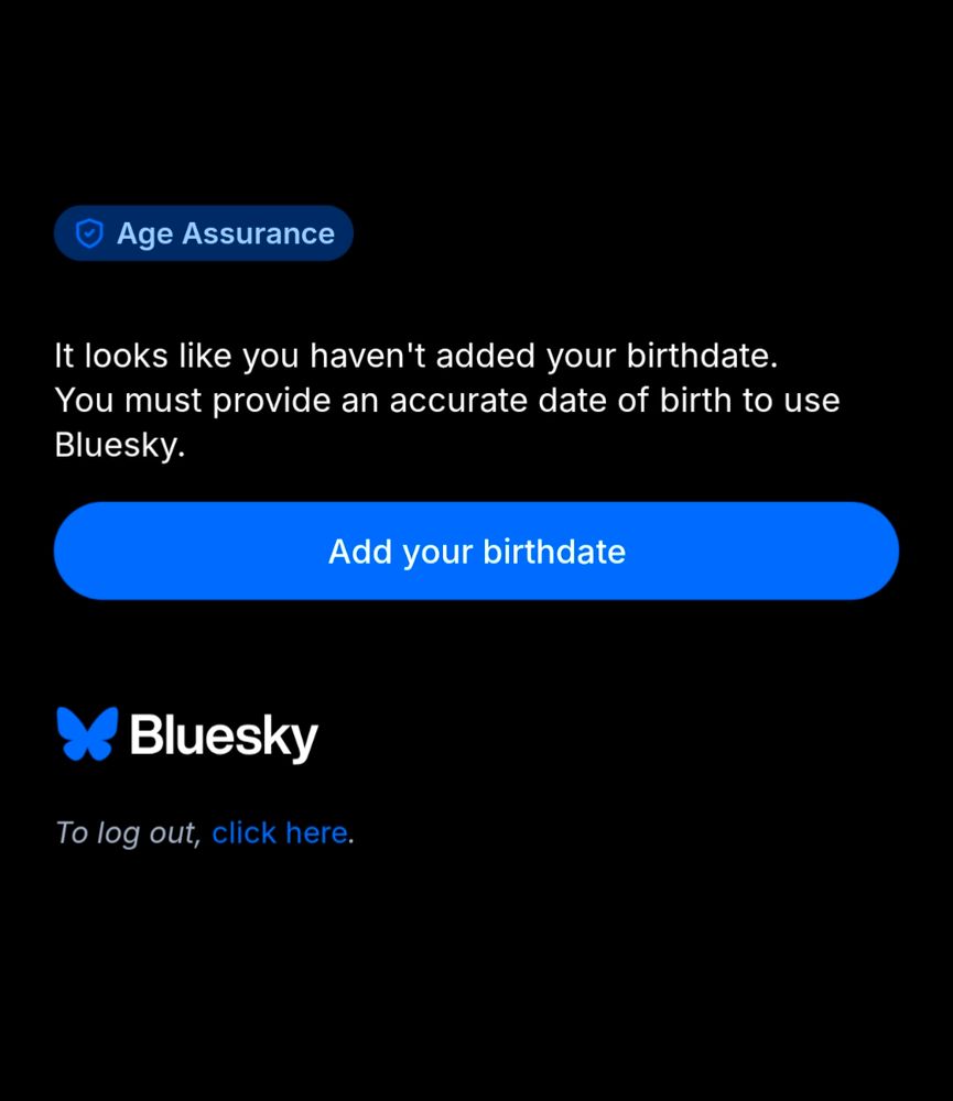 Bluesky age verification screen.