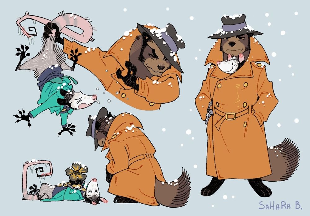 Zenigata caught Lupin, but he was frozen.
frame 1: The Inspector holds the possum by the tail, and he sneezes on him
frame 2: Lupin, presumably dead from a cold, lies with a flower, and Zenigata sits next to him, deciding what to do.
frame 3: A contented Lupin inside Zenigata's coat ♥️