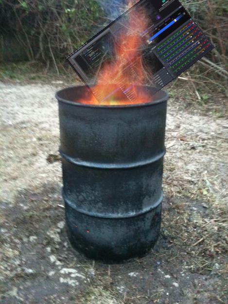a barrel fire with a screenshot of open broadcasting software in it