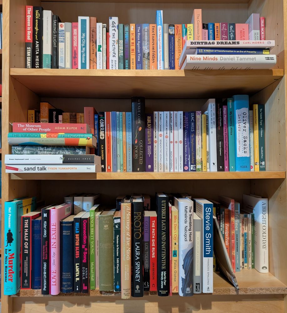 Three and three-quarters shelves full of books
