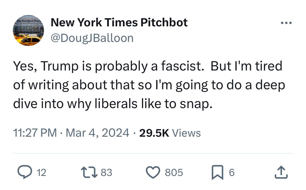 Yes, Trump is probably a fascist.  But I'm tired of writing about that so I'm going to do a deep dive into why liberals like to snap.