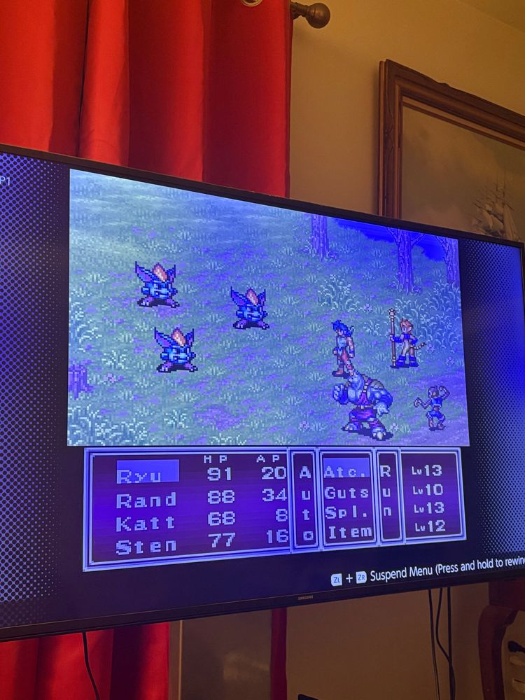 Breath of Fire II, SNES, at the start of a random battle 