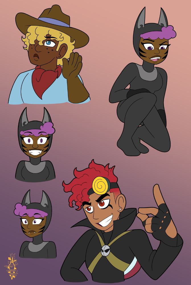 Blactober versions of Clay, Catnappe, and Jack Spicer