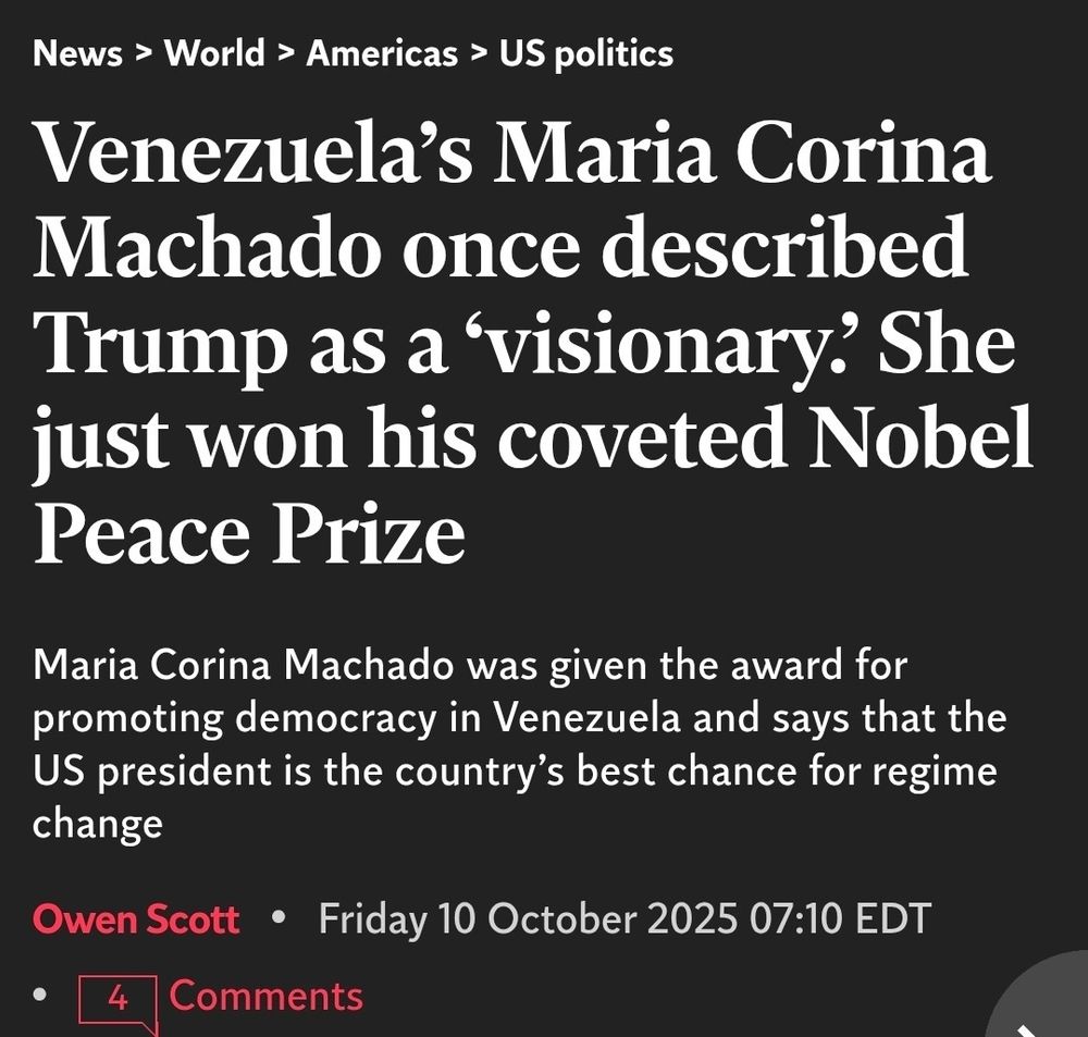 Headline: Venezuela's Maria Corina Machado once described Trump as a 'visionary.'
