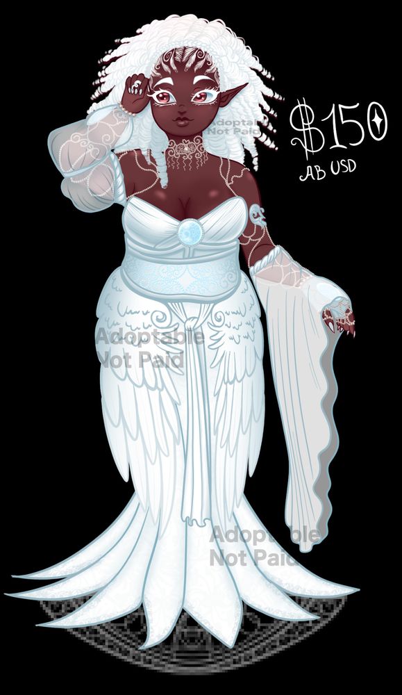 Adoptable Not Paid $150 AB USD Angelic lady with curly hair in dress with long sleeves. 